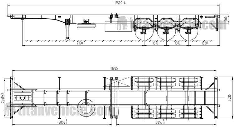 Drawing of 3 Axle Skeleton Semi Trailer