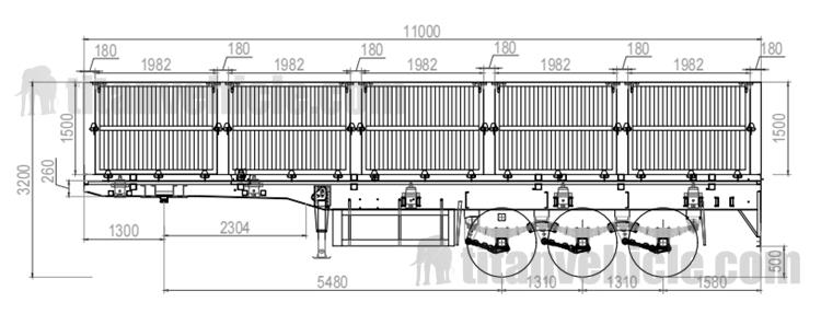 Drawing of 3 Axle Side Dump Trailer