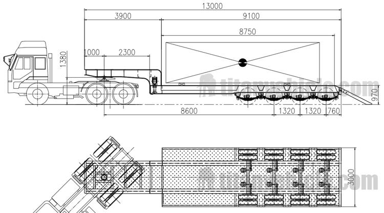 Drawing of Lowbed Semi Trailer for Sale