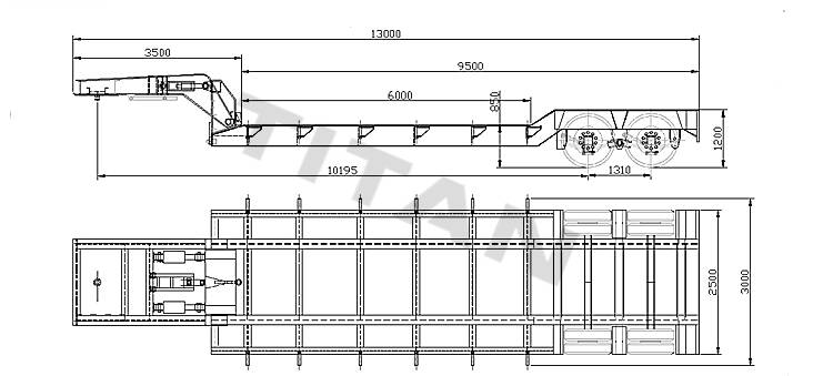 2 axle detachable gooseneck lowbody trailer drawing