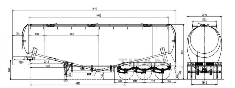 3 axle 50cbm bulk cement semi trailer technical drawing